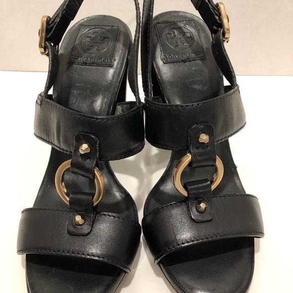 Tory Burch Fletcher Sandal Black Leather Size 8.5 - Picture 4 of 8